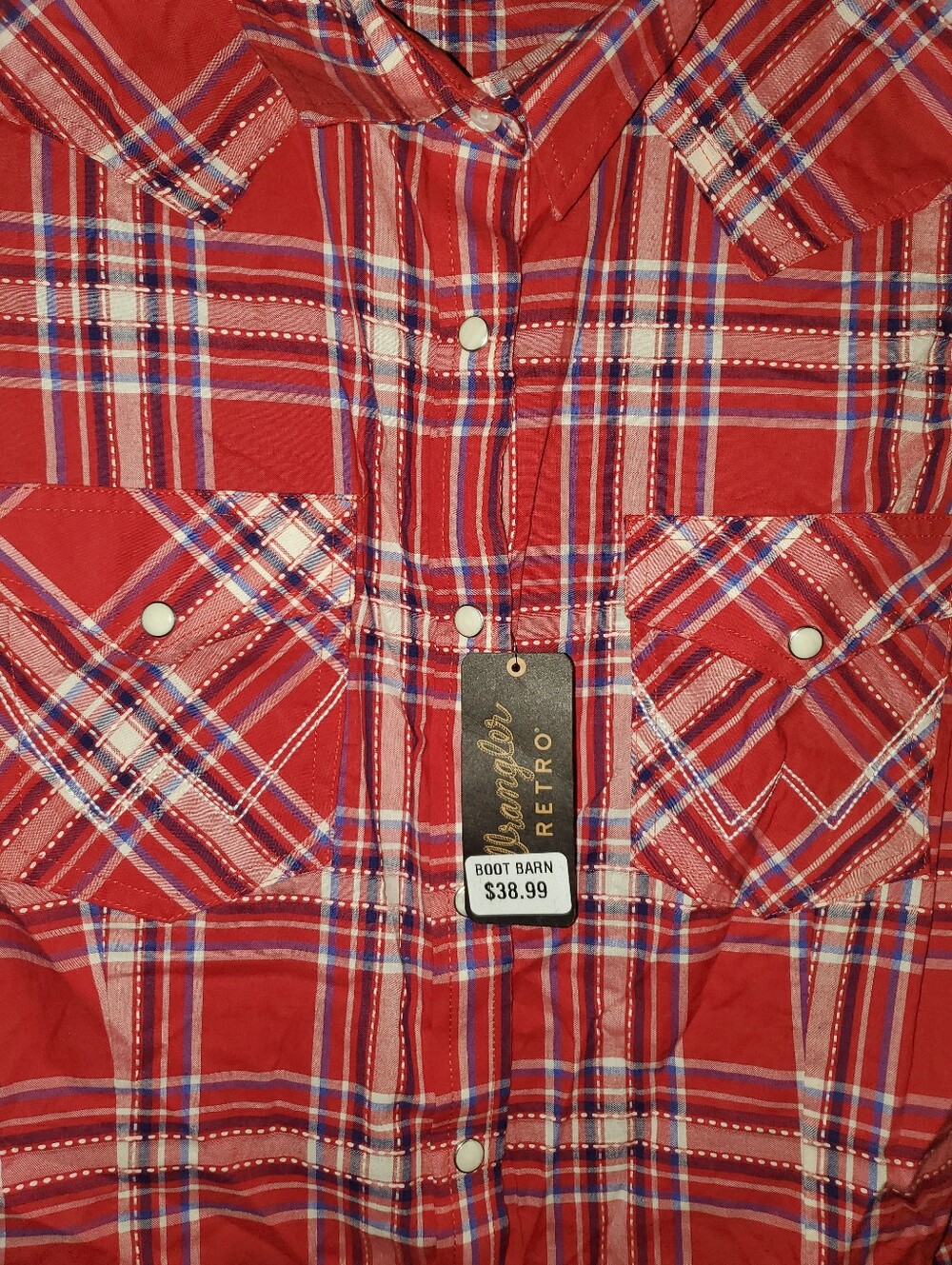 NWT Wrangler Retro Sleeveless Plaid Print Snap Western Shirt - Picture 8 of 14